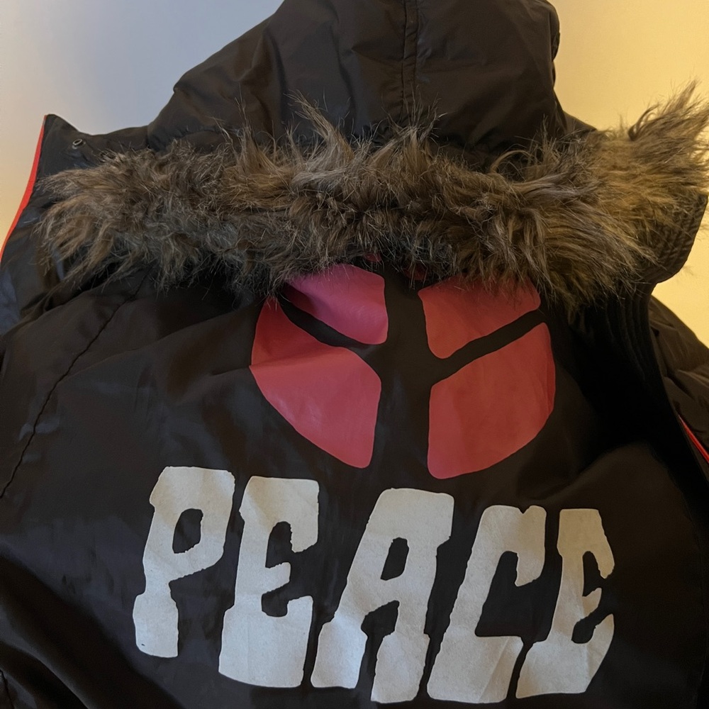 GAP Dark Brown Puffer Jacket with Fur and Peace Design